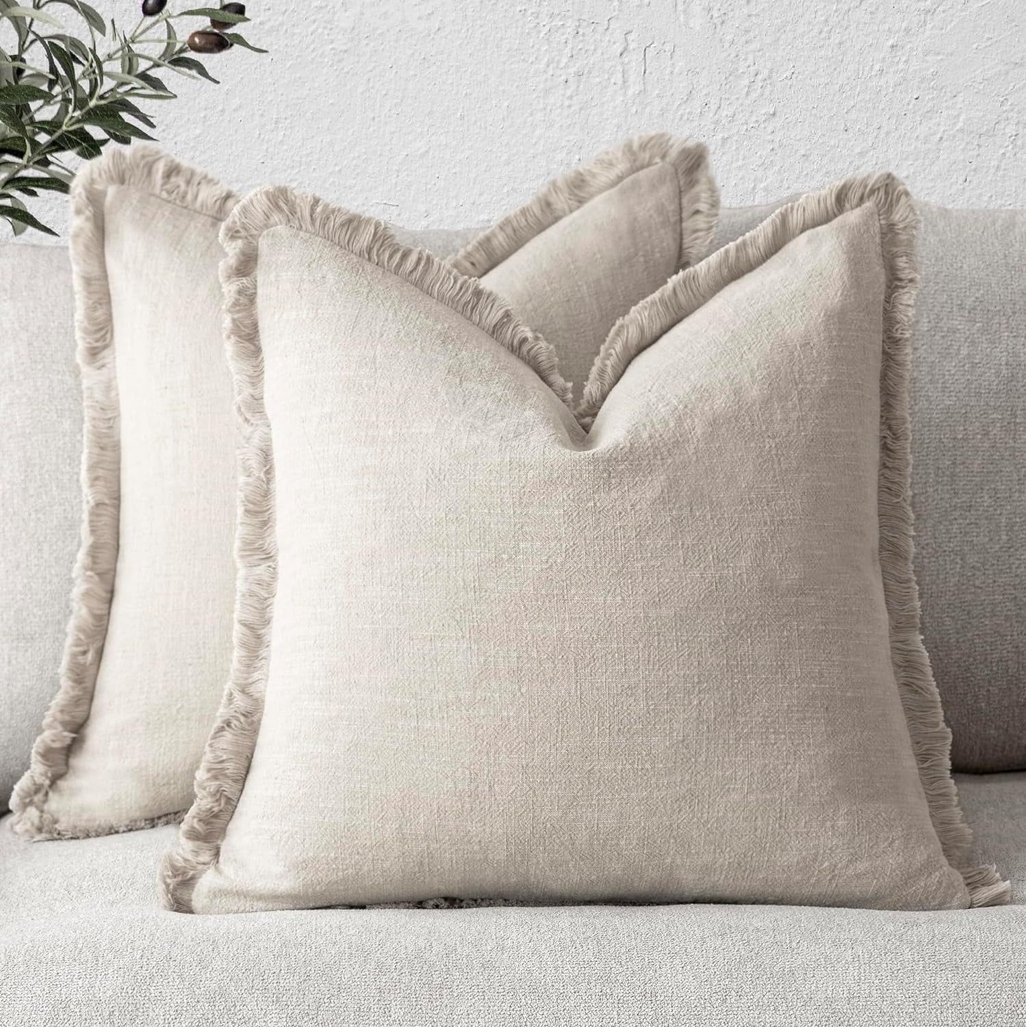 Set of 2 Decorative Linen Fringe Throw Pillow Covers Cozy Boho Farmhouse Cushion Cover with Tasse... | Walmart (US)