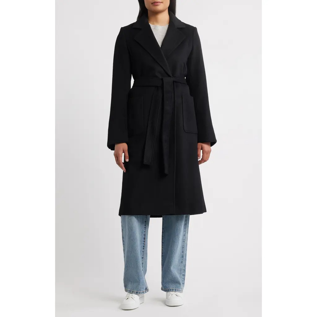 Sam Edelman Longline Wrap Coat in Black at Nordstrom, Size 10 | Nordstrom