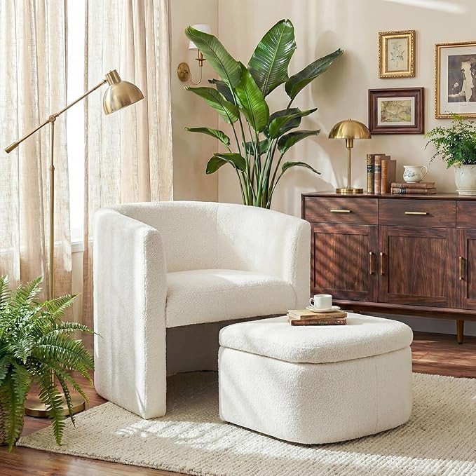 COLAMY Velvet Morden Living Room Chair with Storage Ottoman, Barrel Accent Chair with Lounge Seat... | Amazon (US)