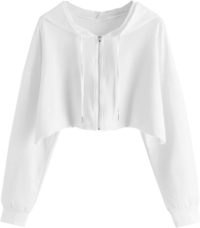 Verdusa Women's Casual Long Sleeve Zip Up Crop Drawstring Hooded Sweatshirt | Amazon (US)