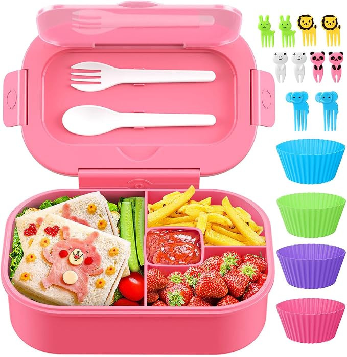 Bento Box, 44oz 4 Compartment Lunch Container with Cutlery for Kid/Adult/Toddler, Leak Proof, Mic... | Amazon (US)