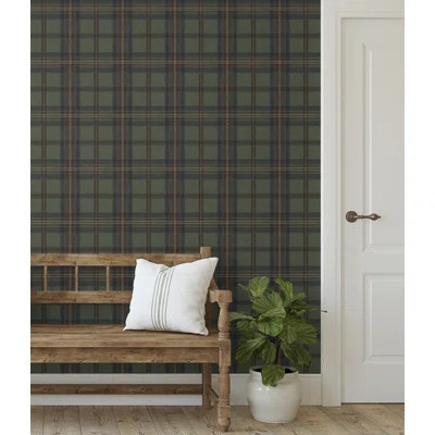 Harry & Grace Adobe & Antique Herringbone Plaid Premium Matte Non-Woven Peel And Stick Wallpaper | Wayfair North America