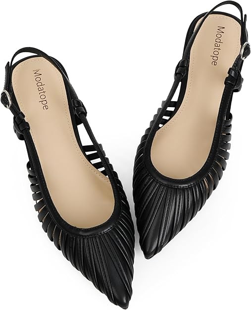 Modatope Slingback Flats for Women Pointed Toe Ballet Flats Classic Low Heel Sandals Dress Shoes | Amazon (US)