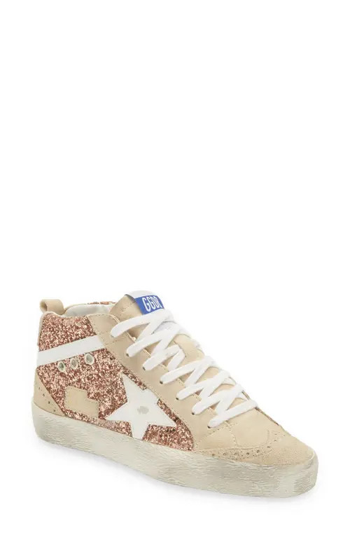 Golden Goose Mid Star Glitter Sneaker in Peach/pearl/white at Nordstrom, Size 38 | Nordstrom