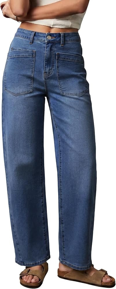 Barrel Jeans for Women Trendy High Rise Stretchy Wide Leg Jeans | Amazon (US)