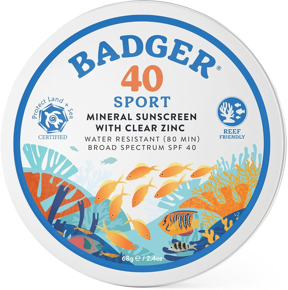 Badger Reef Safe Sunscreen Tin, Unscented SPF 40 Sport Mineral Sunscreen, 98% Organic Sunscreen, ... | Amazon (US)