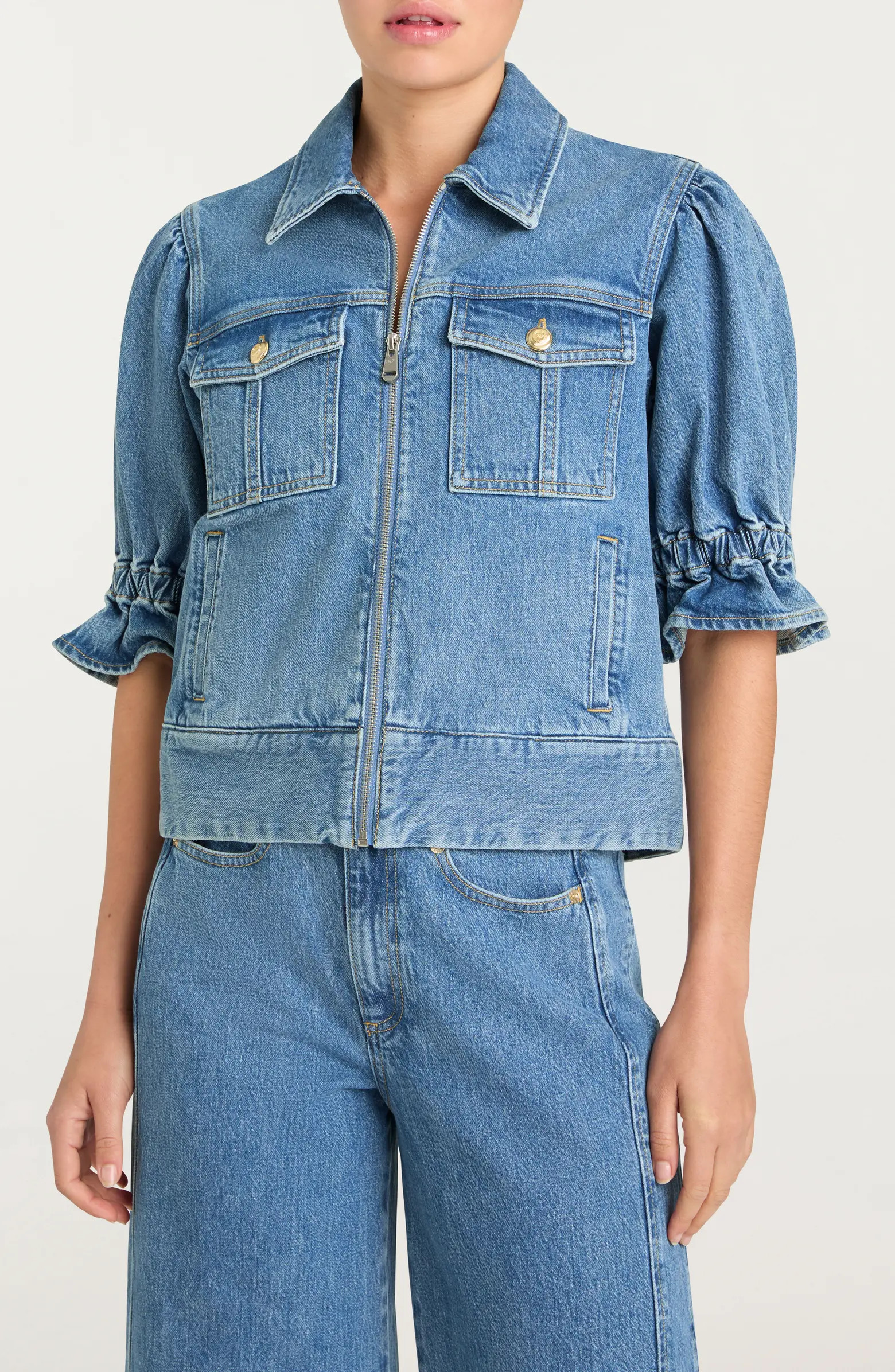 Holly Elbow Sleeve Zip Denim Jacket | Nordstrom