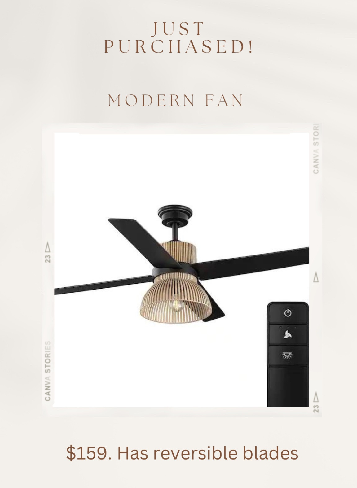 I was looking for a fan that wasn’t ugly and would blend in different home decor themes if I decide to switch it up and stumbled upon this! The price is so good and with the reversible blades (black and wood color) it was a no brainer- had to share! 

#LTKhome #LTKstyletip #LTKsalealert