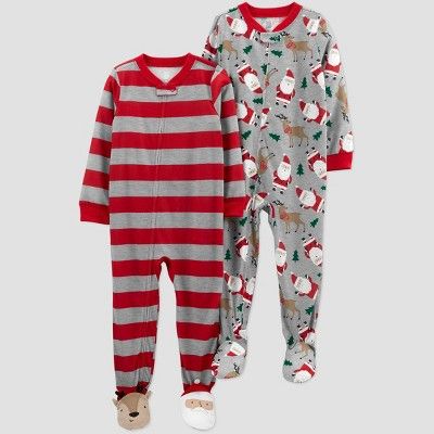 Toddler Boys' 2pk Striped Santa Footed Pajama - Just One You® made by carter's Red/Gray | Target