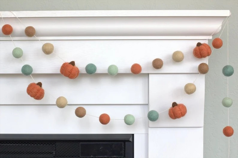Felt Pumpkin Garland Teal, Tan, Terra Cotta Fall Mantle Banner, Autumn Shelf, Thanksgiving Decor,... | Etsy (US)