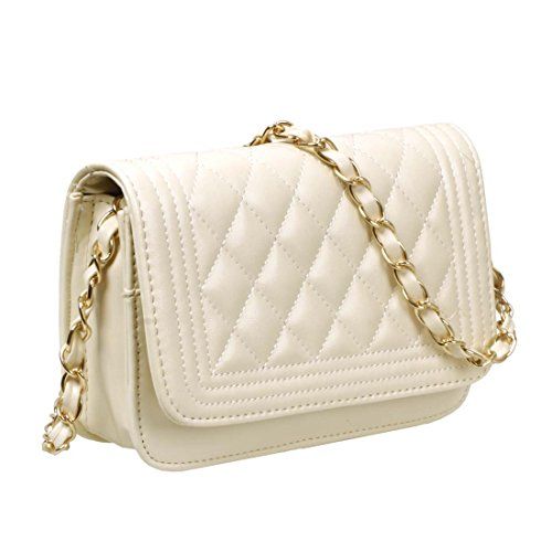 BMC Womens Cream PU Faux Leather Diamond Quilted Pattern Mini Handbag Shoulder Strap Clutch | Amazon (US)