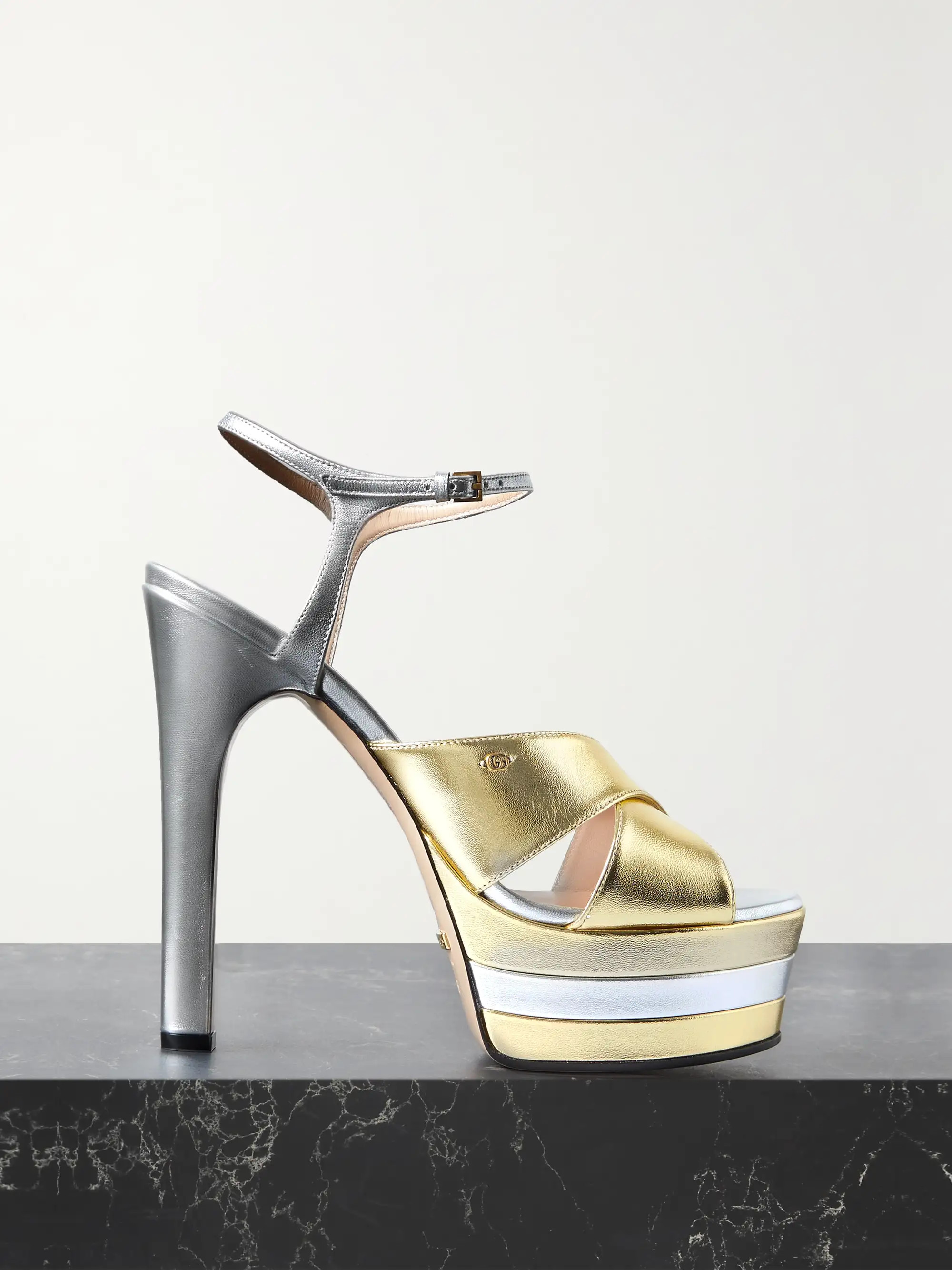 Embellished metallic leather platform sandals | NET-A-PORTER (US)