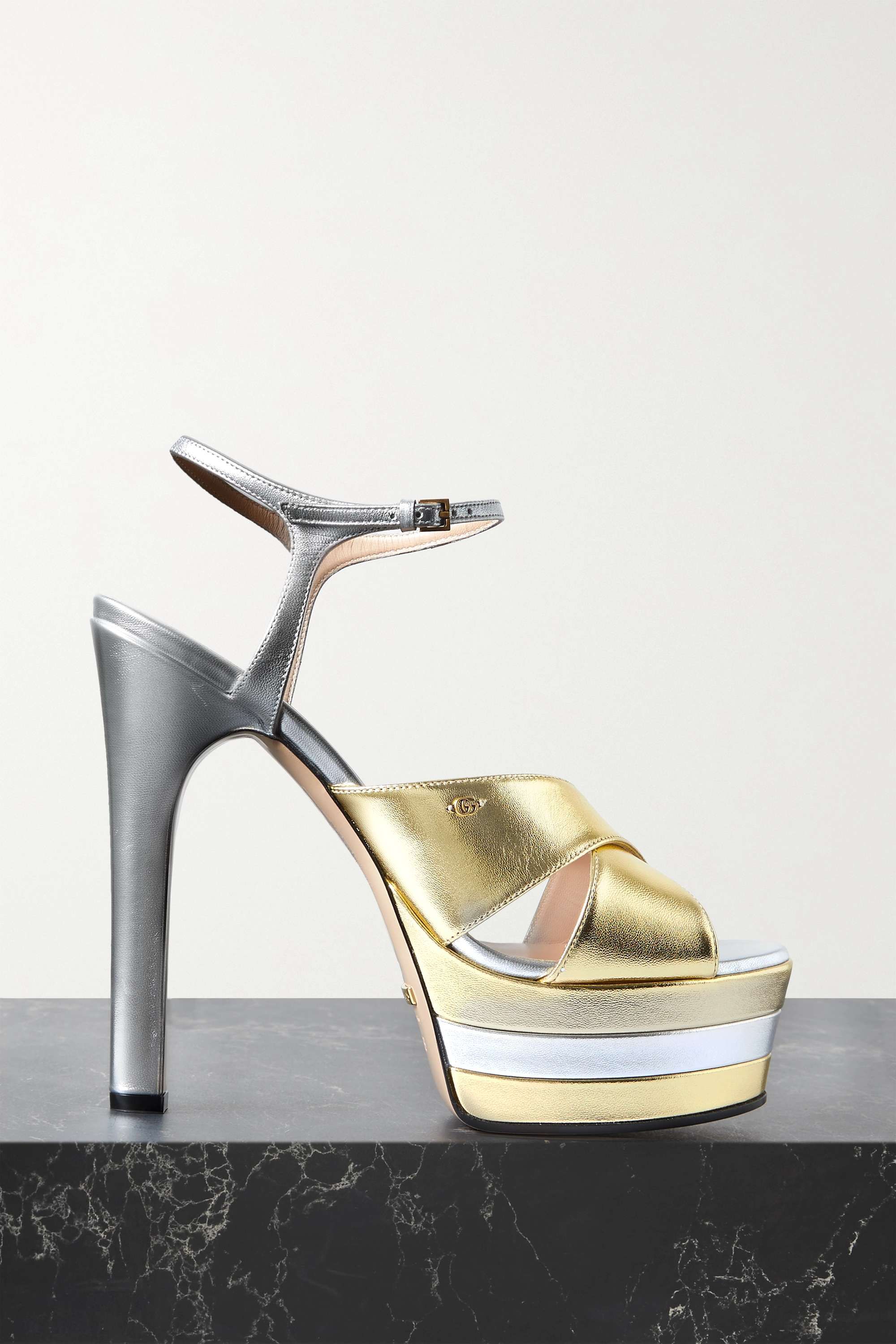 Embellished metallic leather platform sandals | NET-A-PORTER (US)