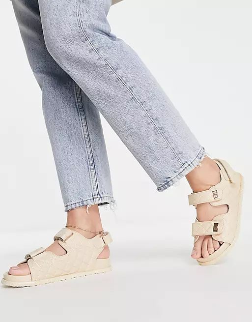 Public Desire Carmen quilted flat sandals in beige drench pu | ASOS (Global)