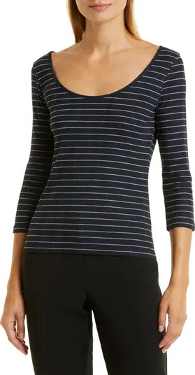 Stripe Rib Scoop Neck Knit Top | Nordstrom