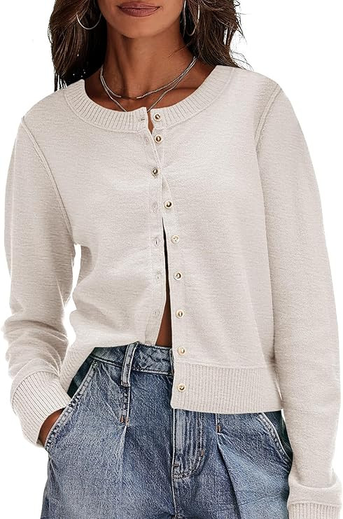 Saodimallsu Womens Button Down Cardigan Sweaters Lightweight Long Sleeve Crew Neck Summer Knit Op... | Amazon (US)