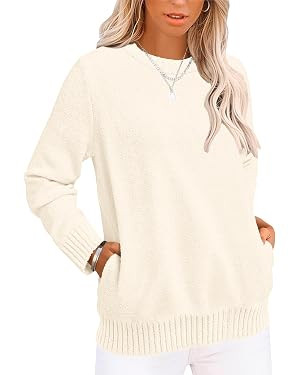 Sweaters for Women Long Sleeve Fuzzy Knit Pullover Sweater Crewneck Fall Winter Soft Chunky Loose... | Amazon (US)
