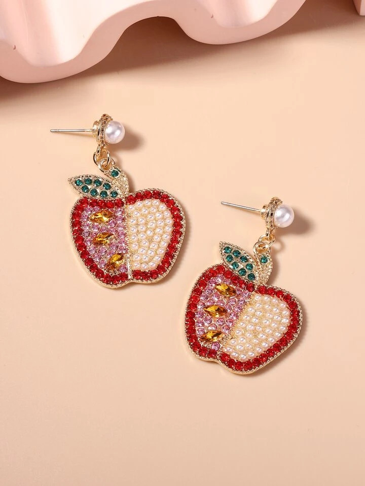 Faux Pearl & Rhinestone Apple Drop Earrings | SHEIN