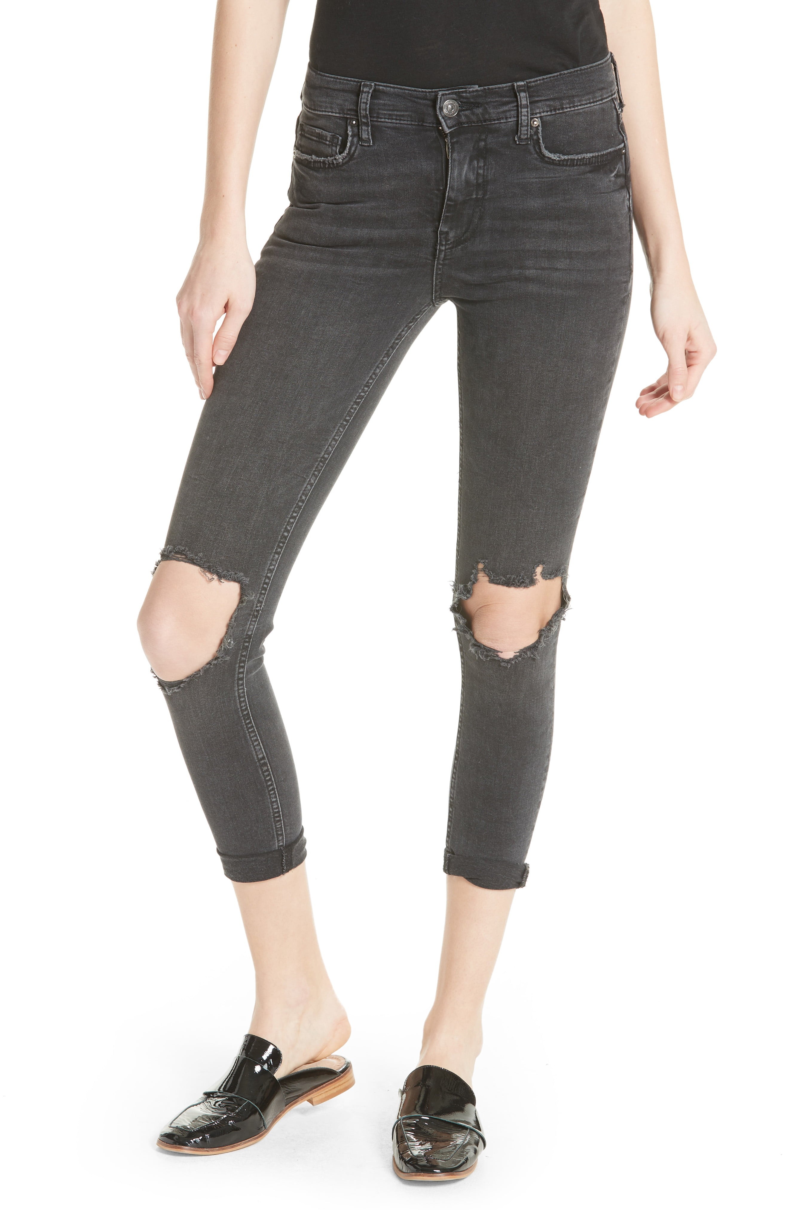 Women's We The Free By Free People High Waist Ankle Skinny Jeans, Size 26 - Black | Nordstrom