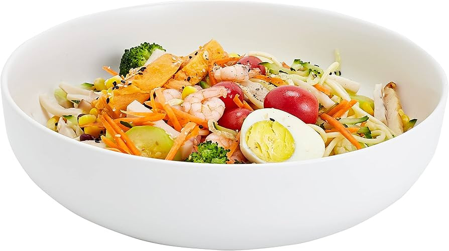 10" Large Serving Bowl, 2.8 Quart Big Salad Bowl, Porcelain White Pasta Bowl, Sturdy Mixing Bowls... | Amazon (US)