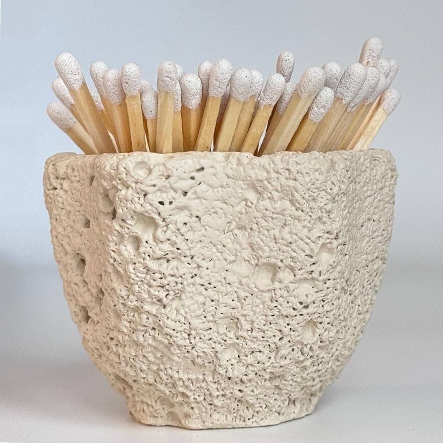 Concrete Match Holder with Striker & Extra Striker Pad,Beautiful Petal Shape Match in Jar for Cut... | Amazon (US)