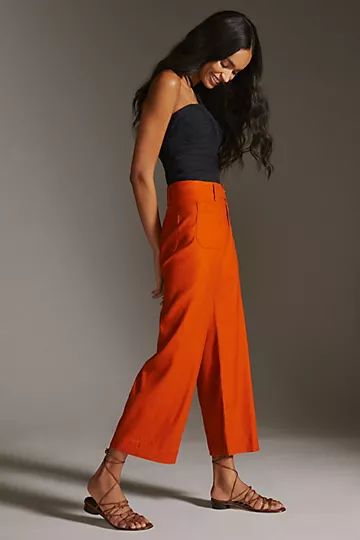 Maeve The Colette Cropped Linen Wide-Leg Pants | Anthropologie (US)