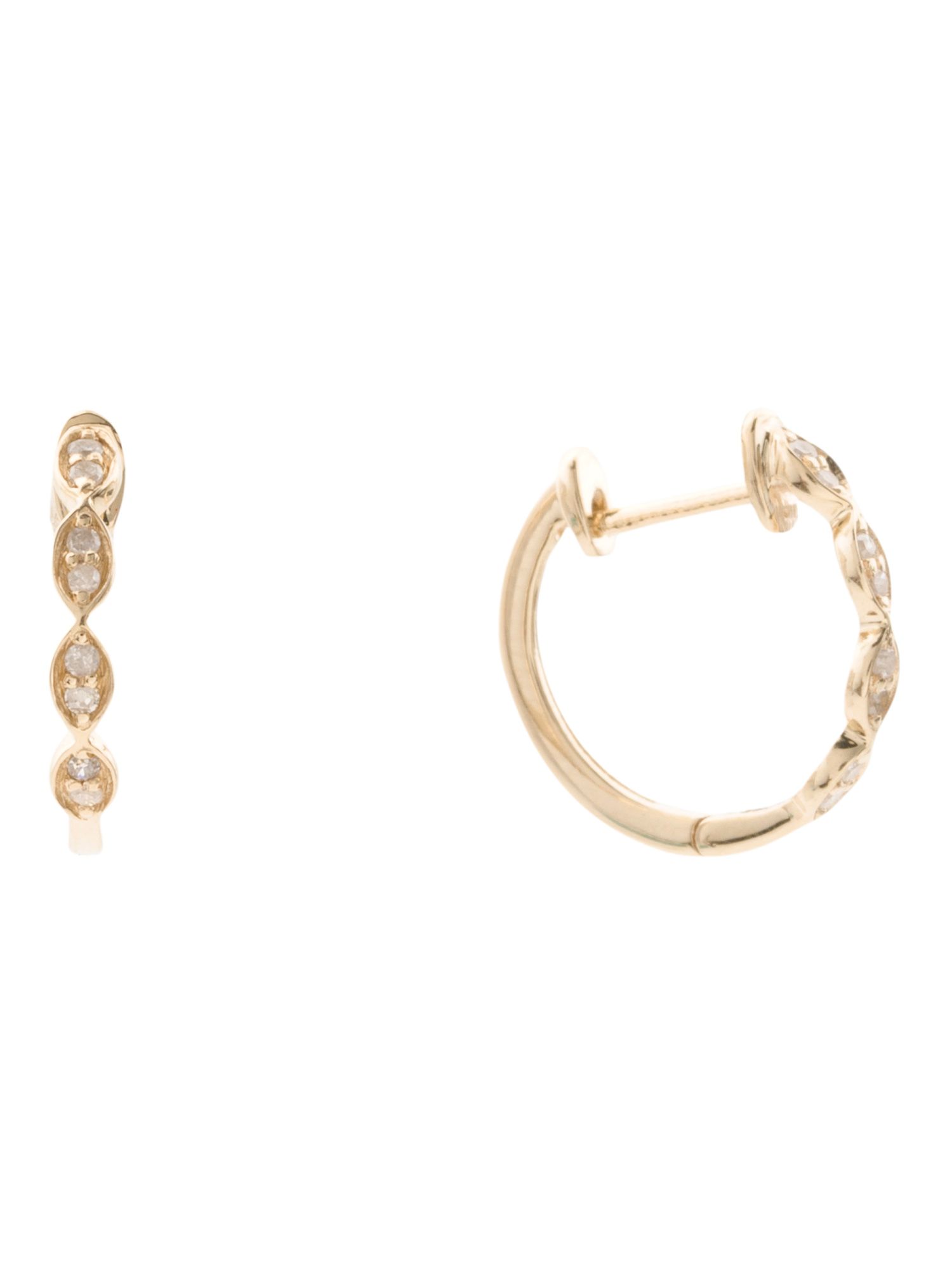 Made In India 14kt Gold Diamond Fancy Huggie Earrings | TJ Maxx