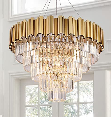 Akeelighting Crystal Chandelier 9 Light Gold Chandeliers 5-Tier Modern Contemporary Living Dining Ro | Amazon (US)