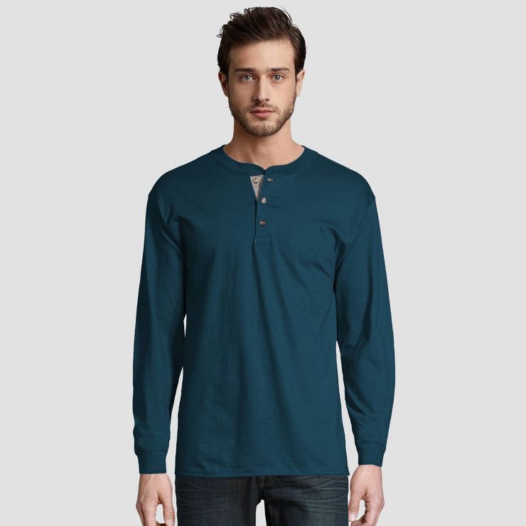 Hanes Men's Long Sleeve Beefy Henley Shirt | Target