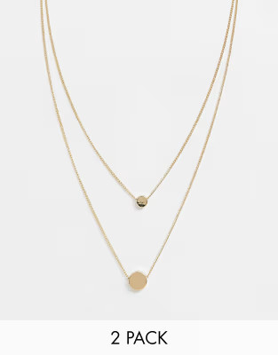ASOS DESIGN pack of 2 double disc necklaces in gold tone | ASOS US