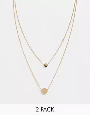 ASOS DESIGN pack of 2 double disc necklaces in gold tone | ASOS US