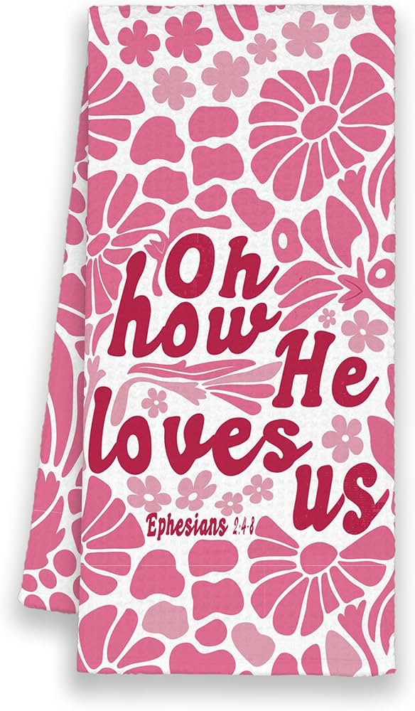 Xmsaitar Pink Christian Floral Kitchen Towels, How He Loves Us Bible Verse Hand Towels Gifts for ... | Amazon (US)