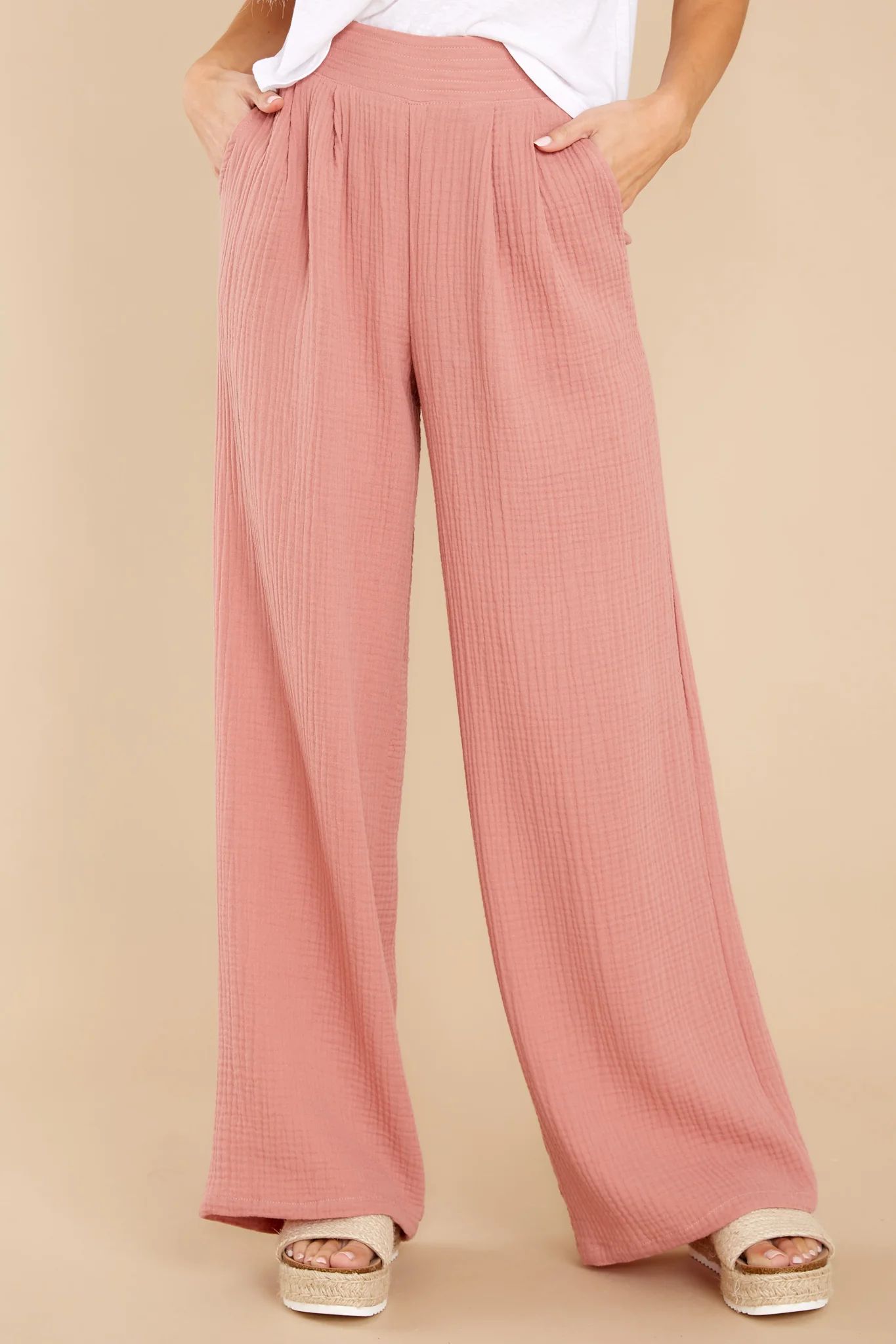 Down To Earth Old Rose Gauze Pants | Red Dress 