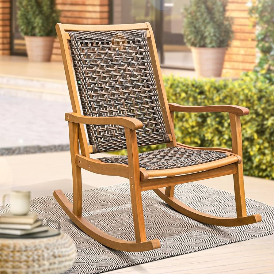 IDZO Lexicon Wood Wicker Rocking Chair, 400 lbs Capacity, Durable Eucalyptus Wood, Natural Finish... | Amazon (US)