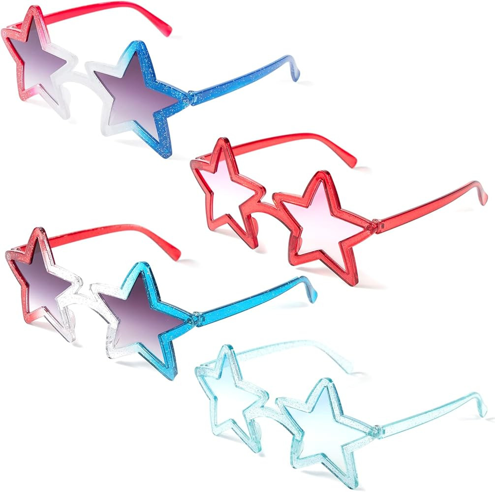 CHOIEO 4th of July Sunglasses, Patriotic Sunglasses, American Flag Sunglasses, Star Shape Rimless... | Amazon (US)