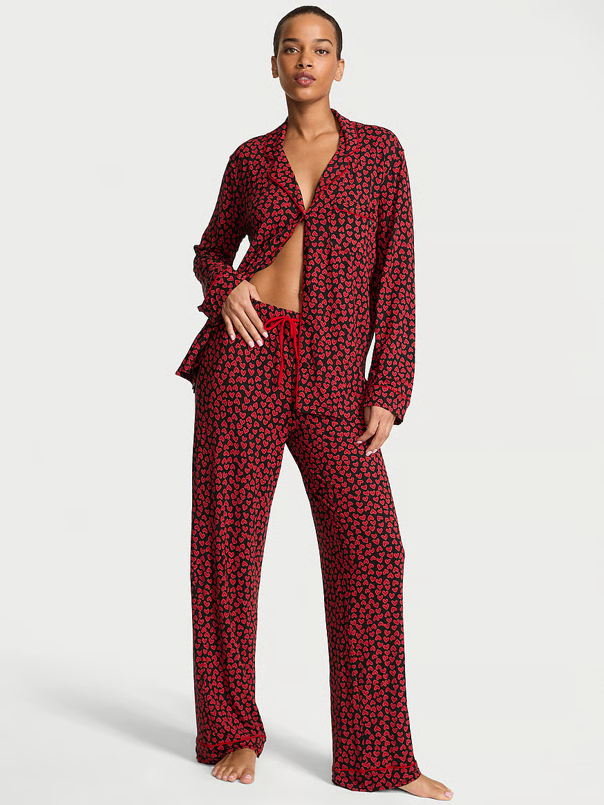 Buy SoSoft™ Modal Long Pajama Set, Black/Lipstick Scattered Hearts - Order Pajamas Sets online ... | Victoria's Secret (US / CA )
