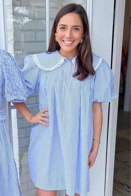 Blue and white seersucker dress laced collared dress 
Easter work baby doll spring 

Mulberry and King

#LTKworkwear #LTKfindsunder100 #LTKover40