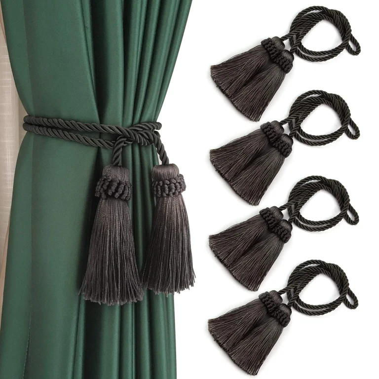 4Pcs Curtain Tiebacks Handmade Decorative Curtain Holdbacks Rope with Tassel (Charcoal) | Walmart (US)