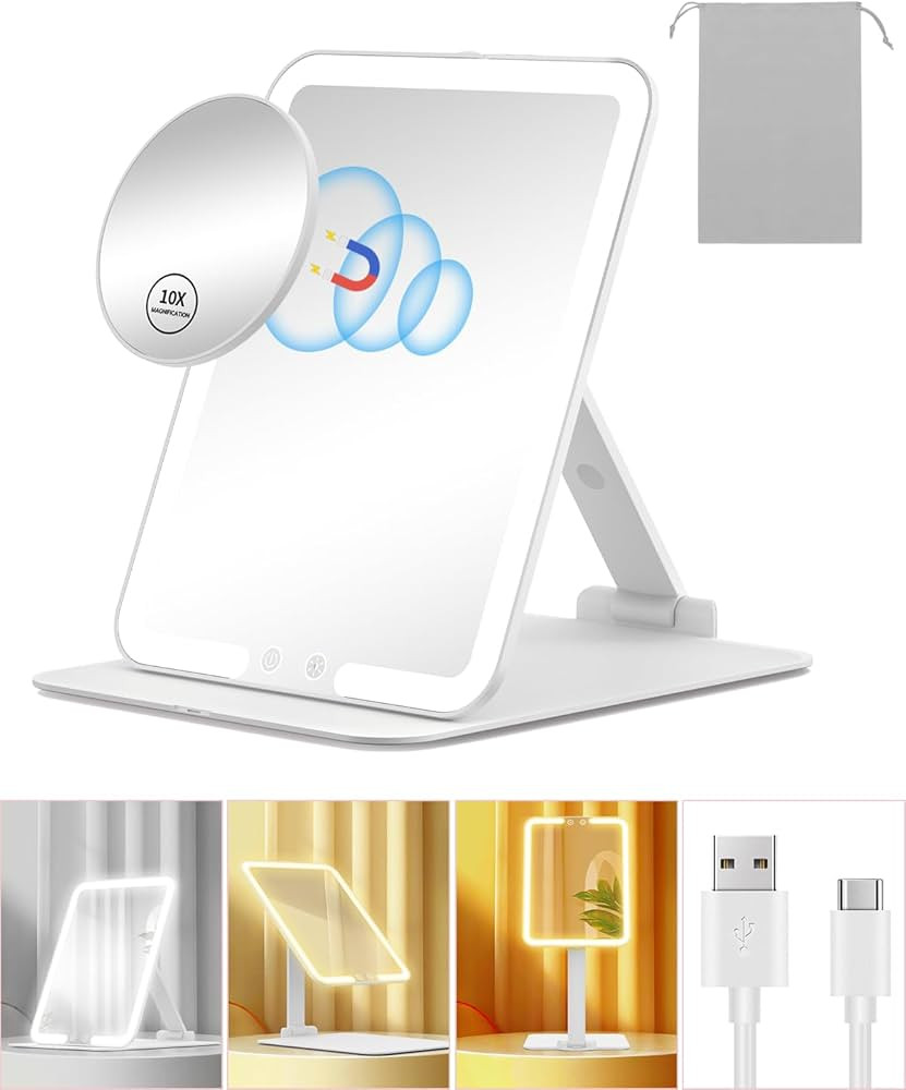 Gospire Travel Makeup Mirror with Lights and Magnification 10X, Portable Make Up Compact Tabletop... | Amazon (US)