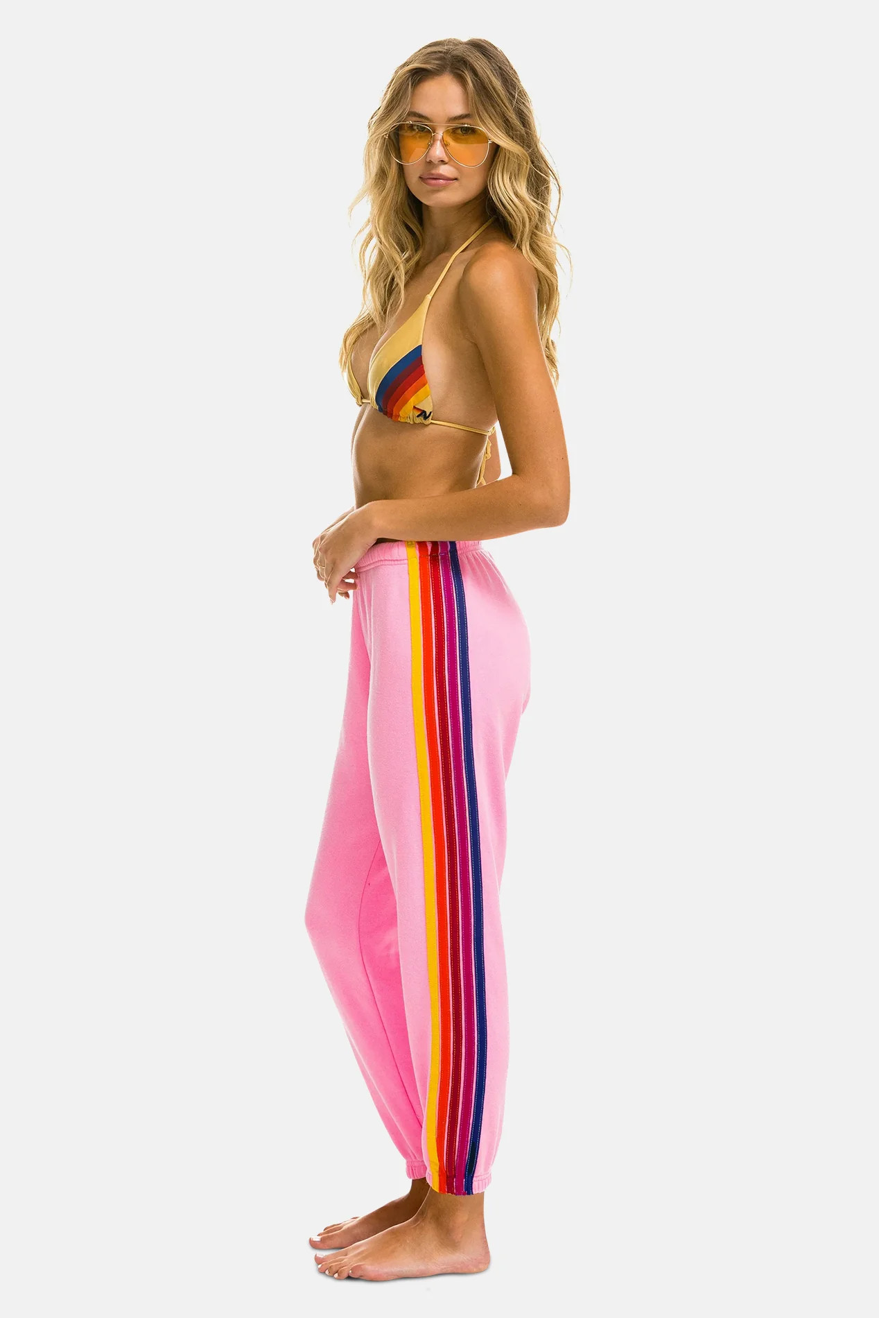 5 Stripe Sweatpants Neon Pink/Yellow Purple | Blue & Cream