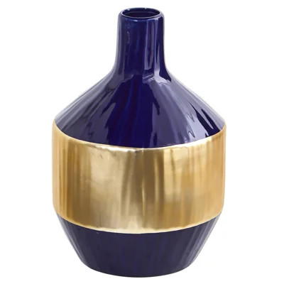Arun Blue/Gold 9" Ceramic Table Vase Mercer41 | Wayfair North America