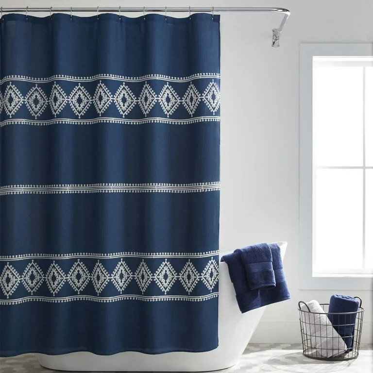 Better Homes & Gardens Embroidered Diamond Polyester Shower Curtain, 72" x 72", Navy | Walmart (US)