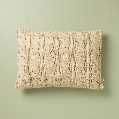 14"x20" Confetti Fleck Cable Knit Lumbar Throw Pillow Tan - Hearth & Hand™ with Magnolia | Target