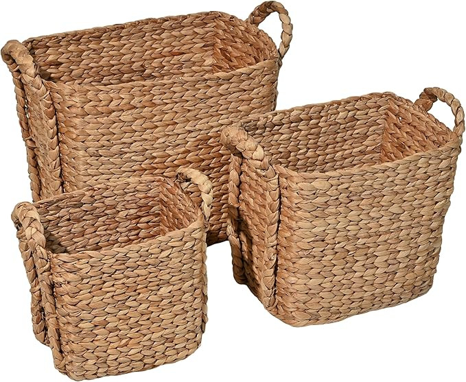 happimess BSK2001A-3SET Clara Farmhouse Classic Handwoven Hyacinth Rectangle Floor Wicker Storage... | Amazon (US)
