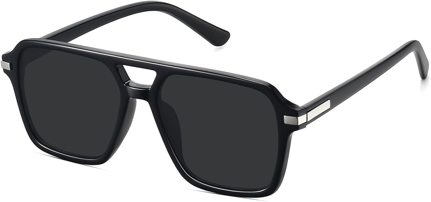 Retro Aviator Sunglasses for Women Men Trendy Classic Square 70s 80s 90s Vintage Shades Double Br... | Amazon (US)