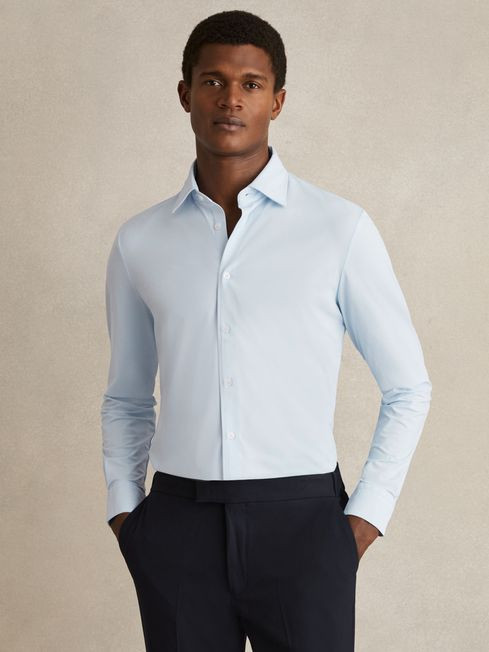 Slim Fit Button-Through Travel Shirt in Soft Blue | Reiss UK