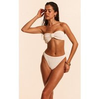 White Crinkle Bandeau Knot Front Bikini Top | PrettyLittleThing US