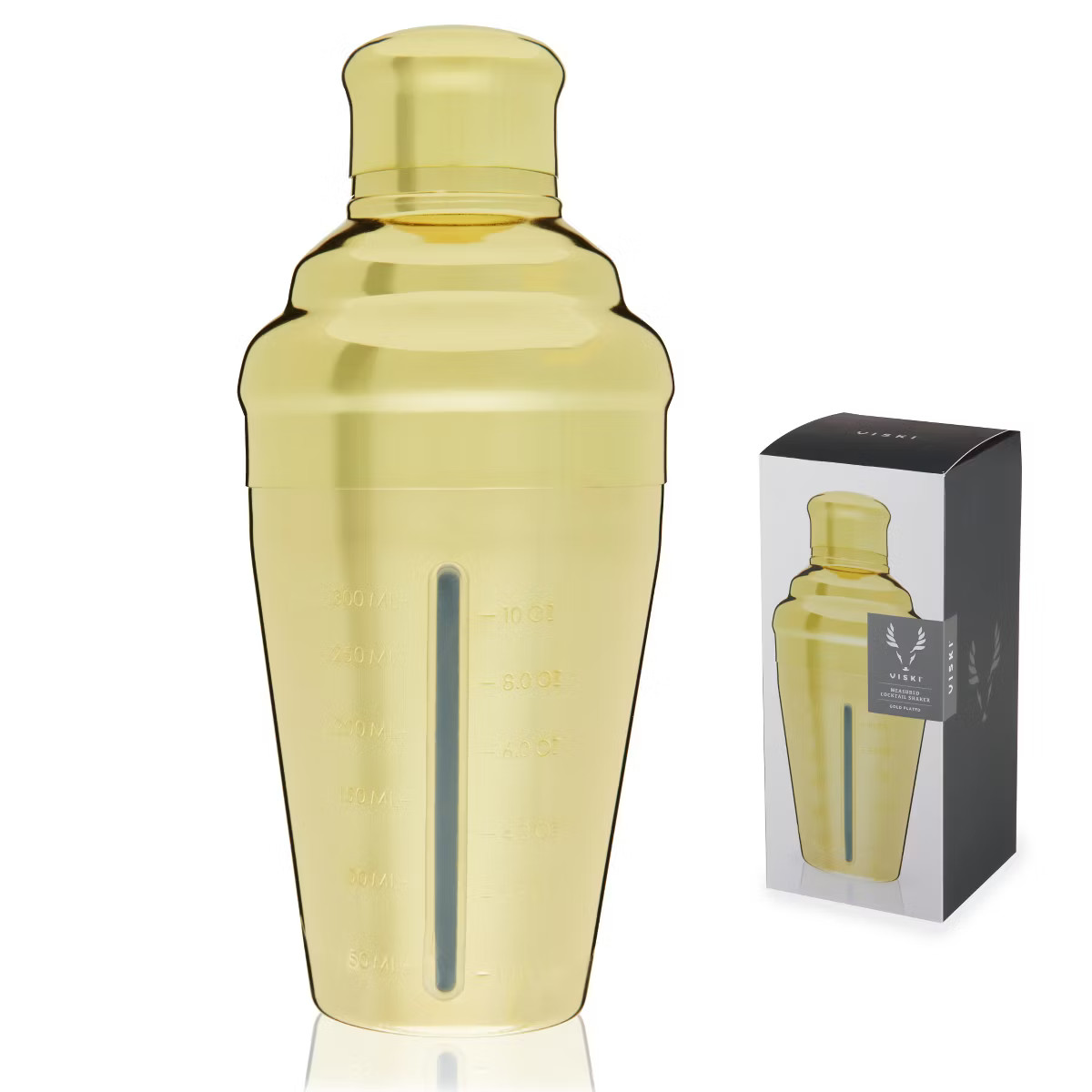 Viski Gold Measured Cocktail Shaker, 14 oz, Measured Gold Plated Stainless Steel Shaker With Stra... | Target