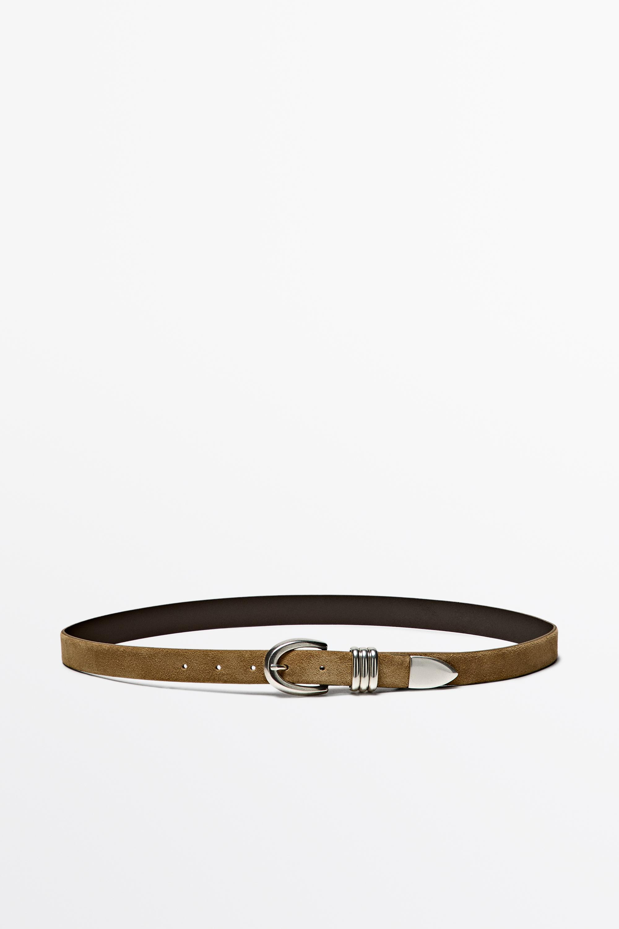 Split suede leather belt with metal detail | Massimo Dutti US