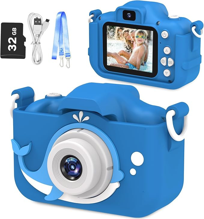 Goopow Kids Digital Camera, 8MP, Dark Blue, 32GB SD Card Included, Easy to Use, Shockproof, Porta... | Amazon (US)